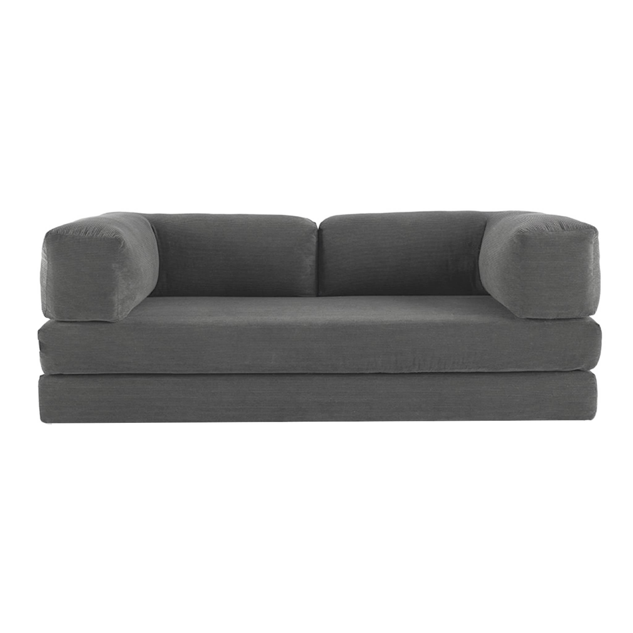 Divano letto futon in velluto a coste e struttura cromata, 3 posti,