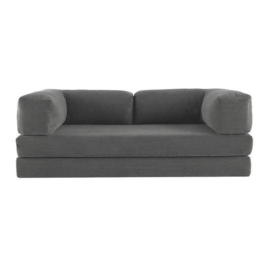 Divano letto futon in velluto a coste e struttura cromata, 3 posti,