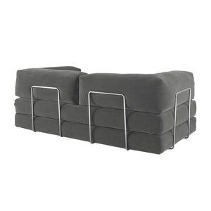Divano letto futon in velluto a coste e struttura cromata, 3 posti,