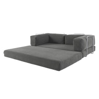 Divano letto futon in velluto a coste e struttura cromata, 3 posti,