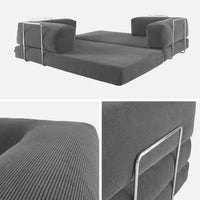 Divano letto futon in velluto a coste e struttura cromata, 3 posti,
