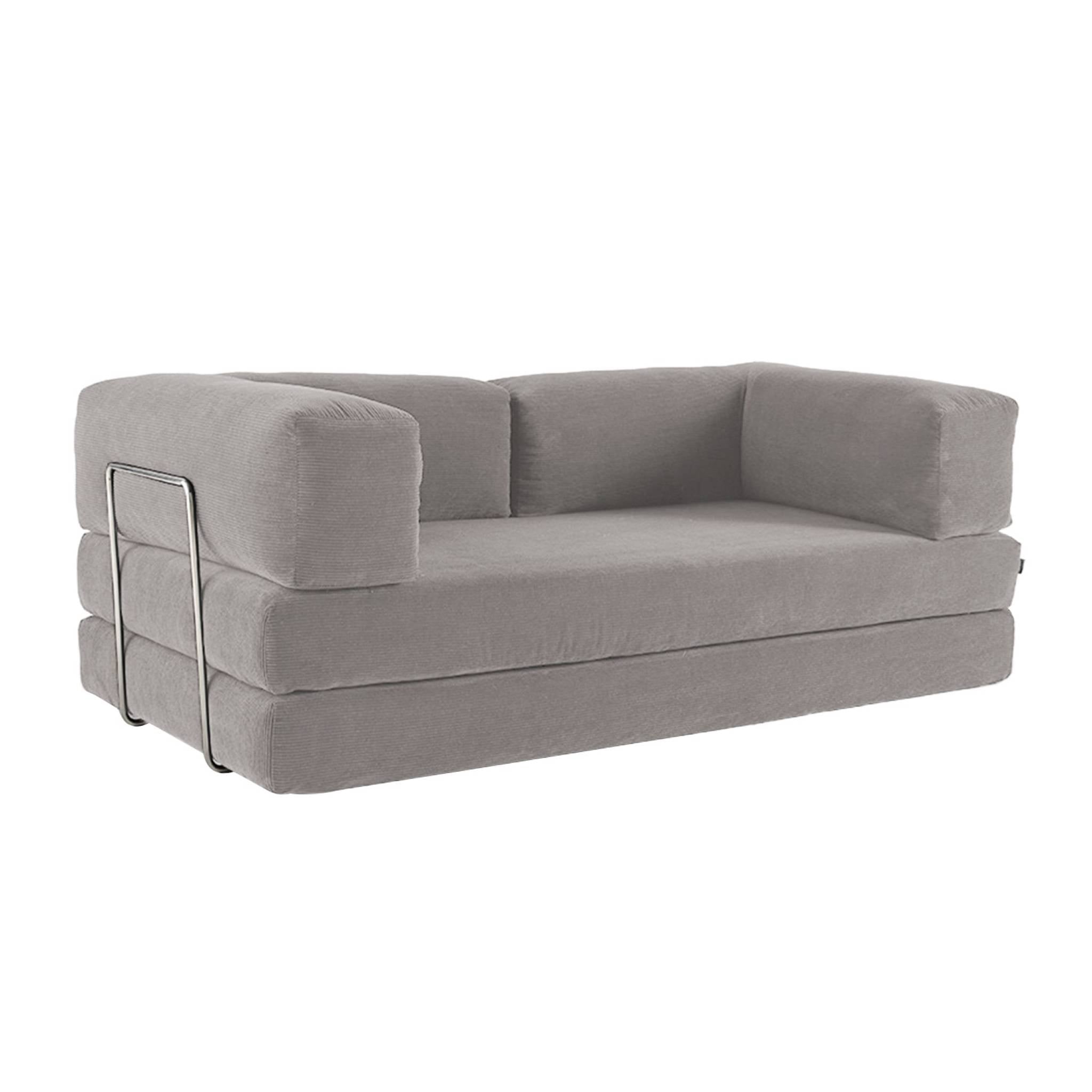 Divano letto futon in velluto a coste e struttura cromata, 3 posti,
