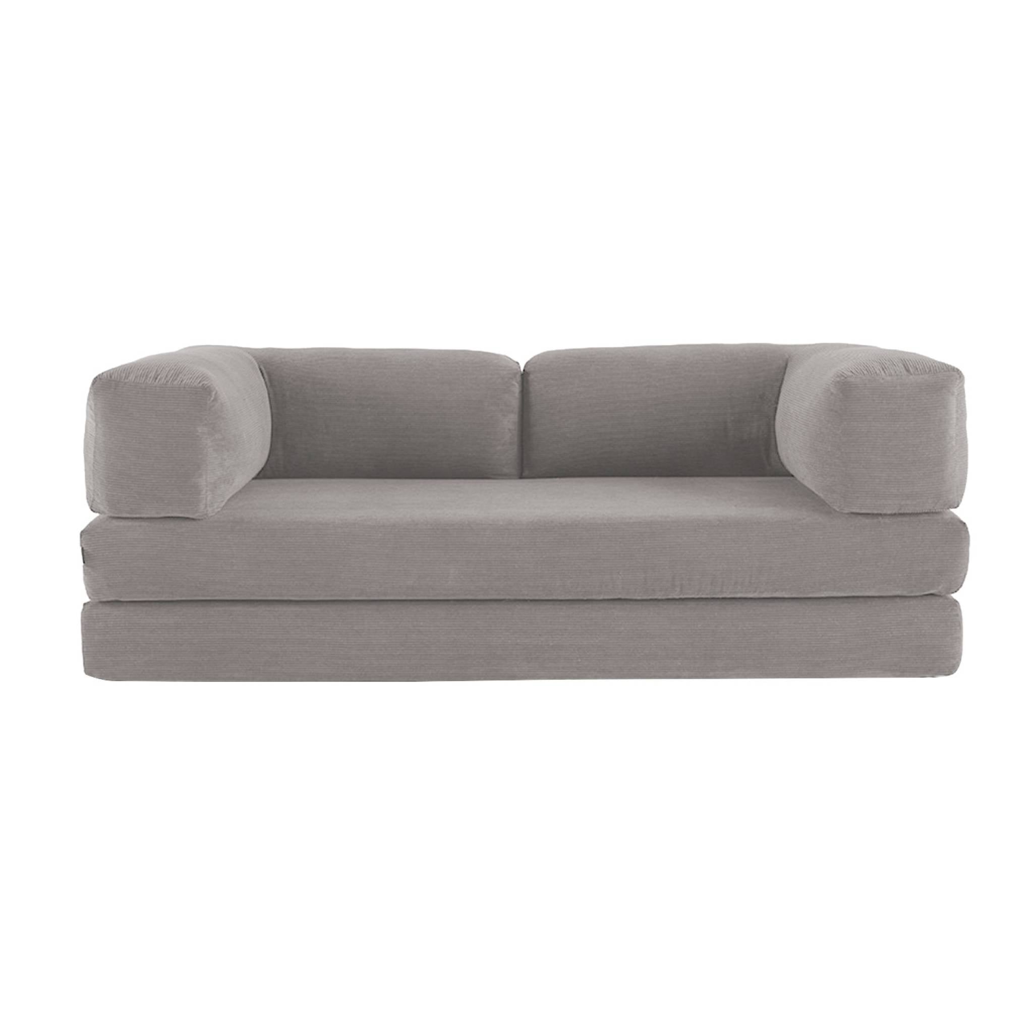 Divano letto futon in velluto a coste e struttura cromata, 3 posti,