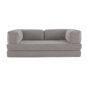 Divano letto futon in velluto a coste e struttura cromata, 3 posti,