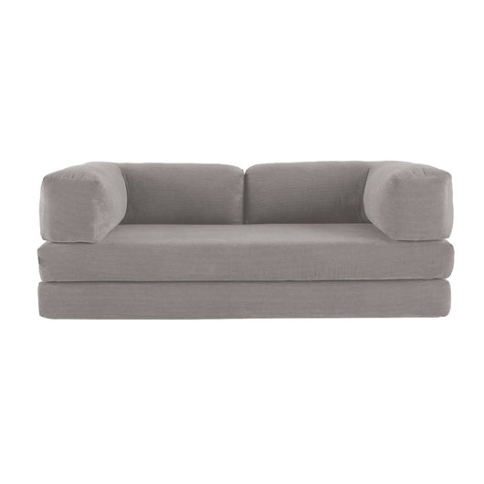 Divano letto futon in velluto a coste e struttura cromata, 3 posti,