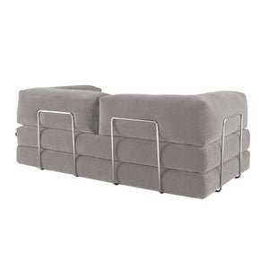 Divano letto futon in velluto a coste e struttura cromata, 3 posti,