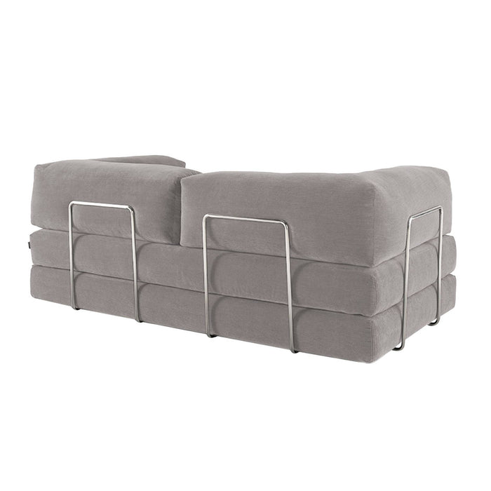 Divano letto futon in velluto a coste e struttura cromata, 3 posti,