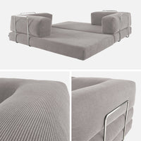 Divano letto futon in velluto a coste e struttura cromata, 3 posti,