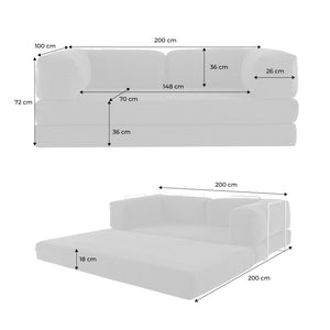 Divano letto futon in velluto a coste e struttura cromata, 3 posti,