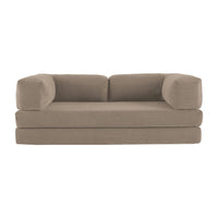 Divano letto futon in velluto a coste e struttura cromata, 3 posti,