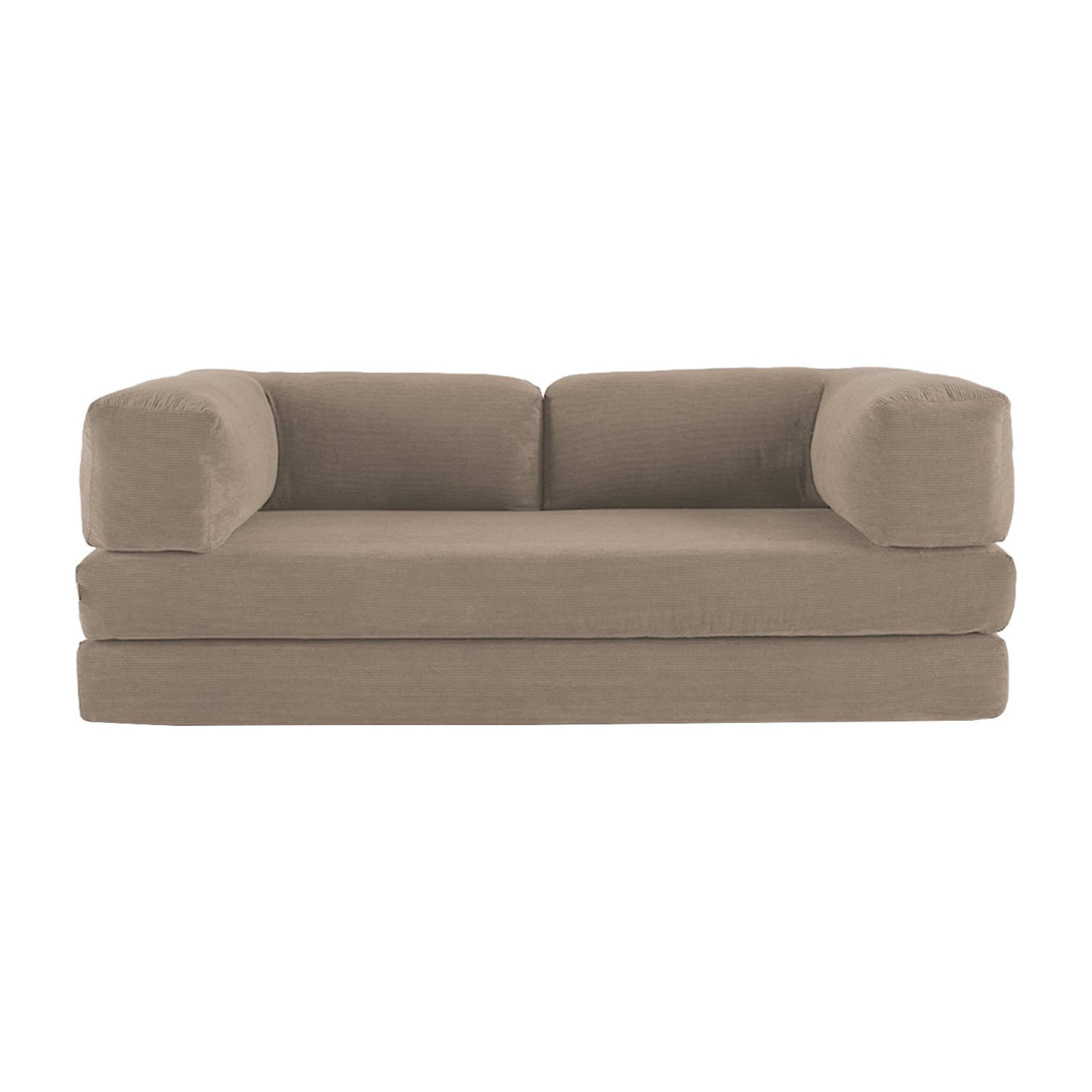 Divano letto futon in velluto a coste e struttura cromata, 3 posti,