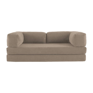 Divano letto futon in velluto a coste e struttura cromata, 3 posti,