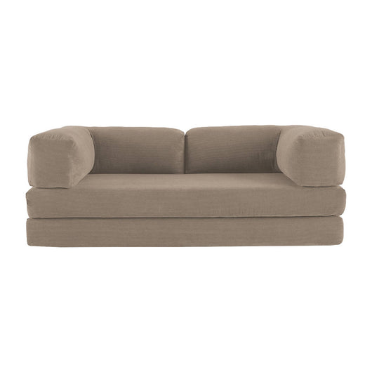 Divano letto futon in velluto a coste e struttura cromata, 3 posti,