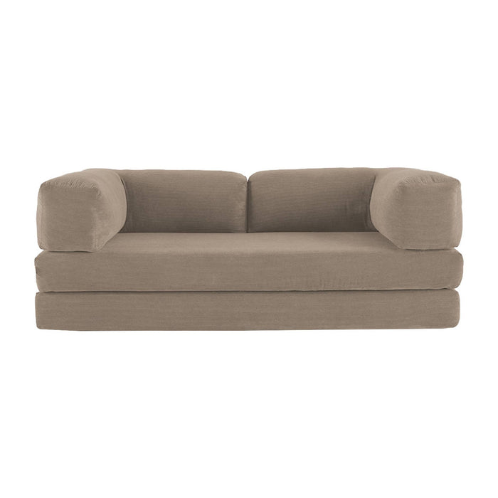 Divano letto futon in velluto a coste e struttura cromata, 3 posti,