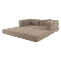 Divano letto futon in velluto a coste e struttura cromata, 3 posti,