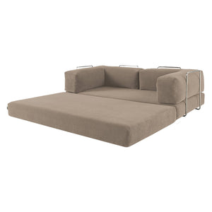 Divano letto futon in velluto a coste e struttura cromata, 3 posti,