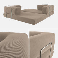 Divano letto futon in velluto a coste e struttura cromata, 3 posti,