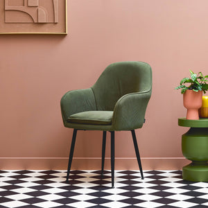 Poltrona in velluto a coste con gambe in metallo nero opaco, kaki