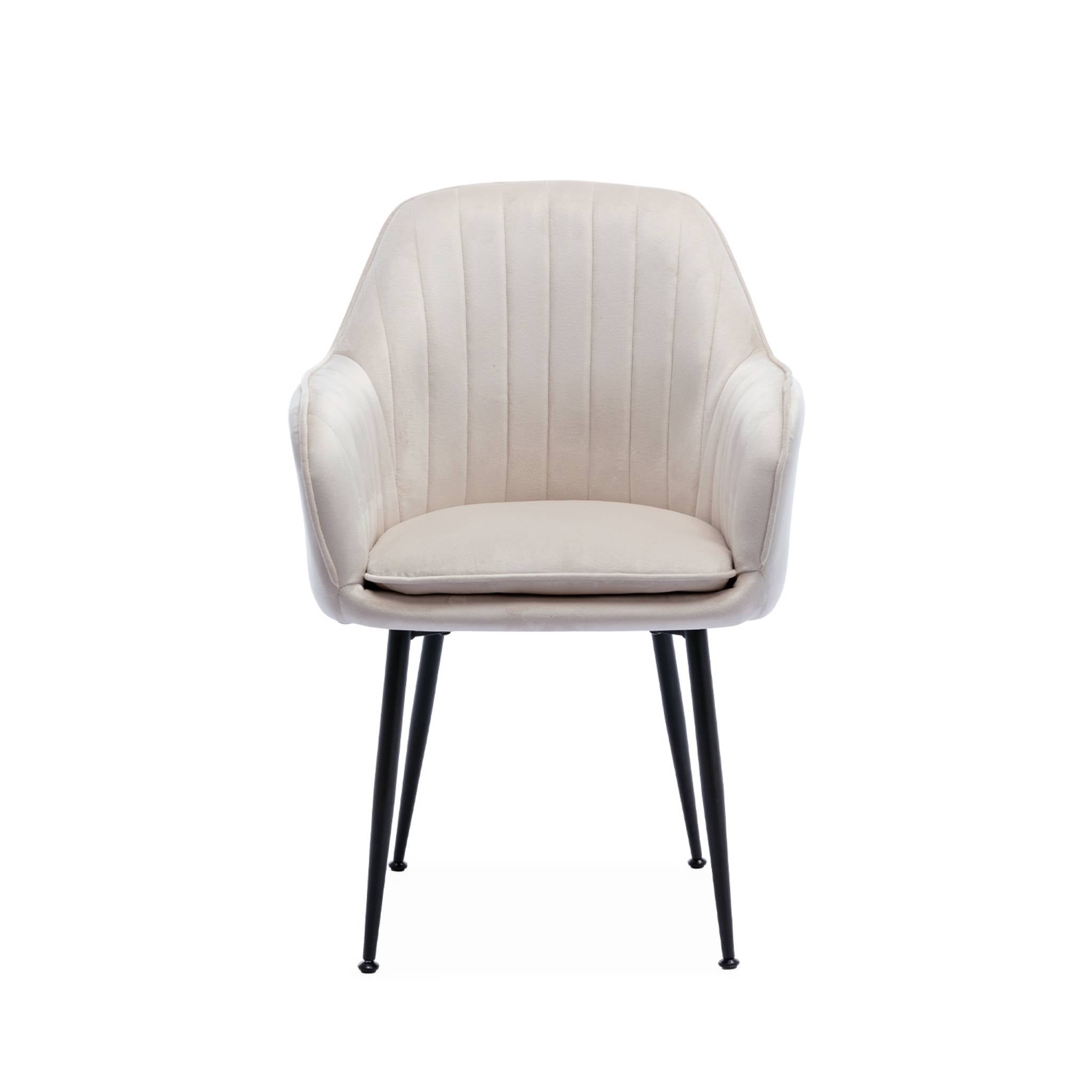 Poltrona in velluto con gambe in metallo, bianco sporco