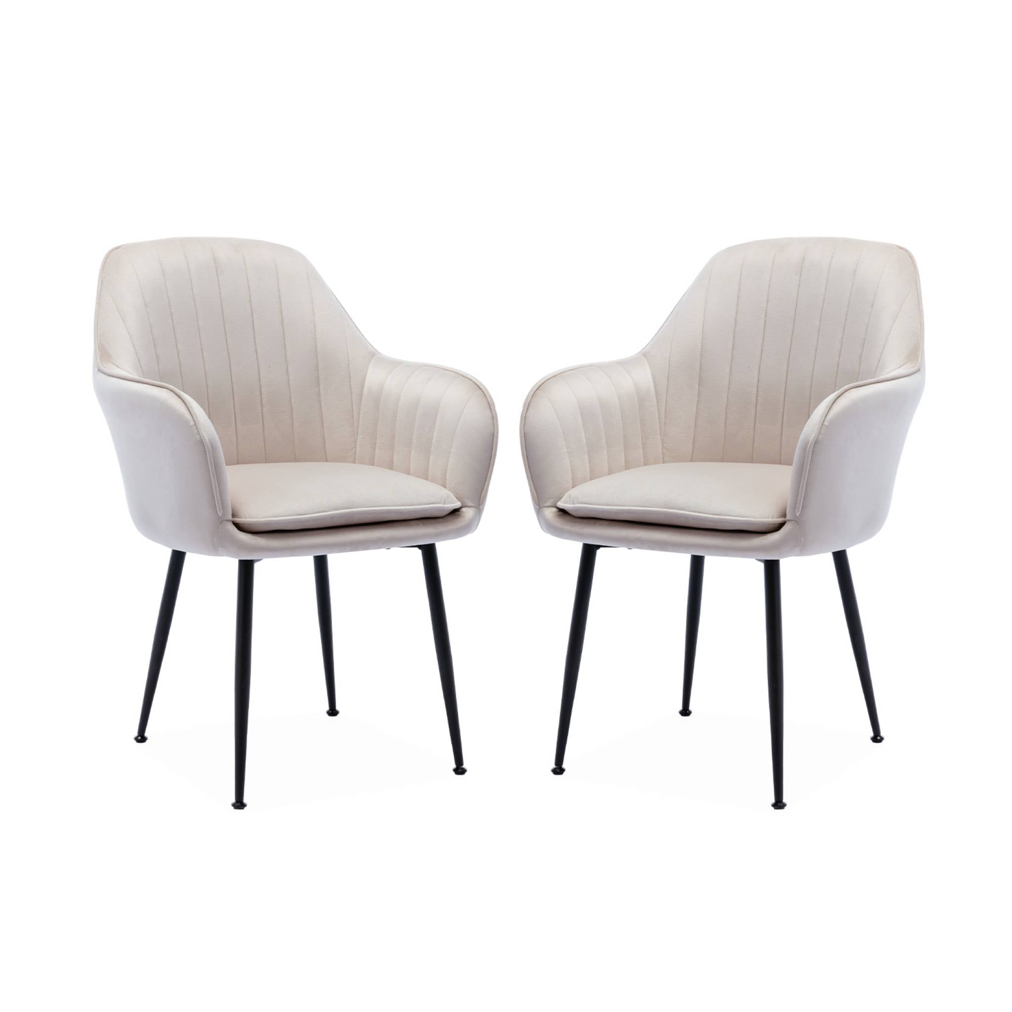 Set di 2 poltrone in velluto con gambe in metallo, bianco sporco