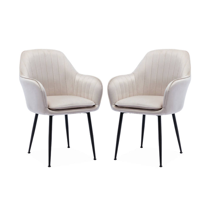 Set di 2 poltrone in velluto con gambe in metallo, bianco sporco