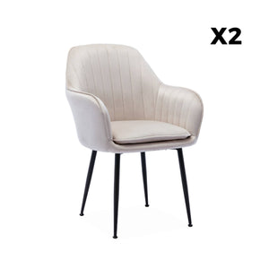 Set di 2 poltrone in velluto con gambe in metallo, bianco sporco