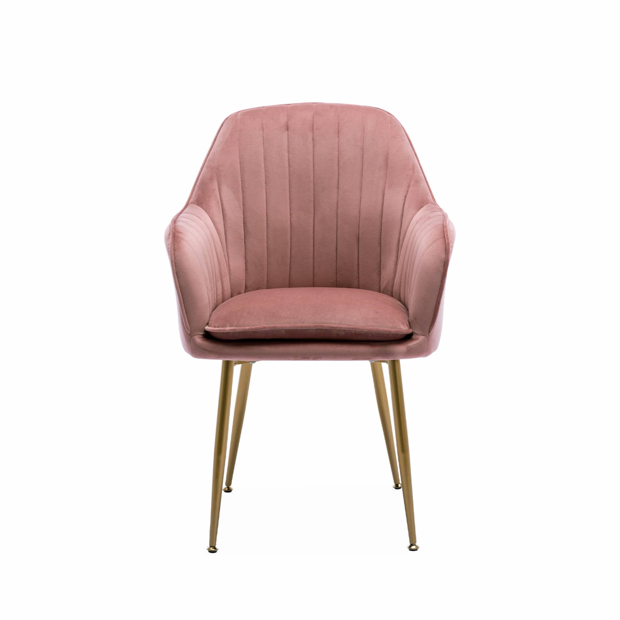 Poltrona in velluto con gambe in metallo, rosa antico