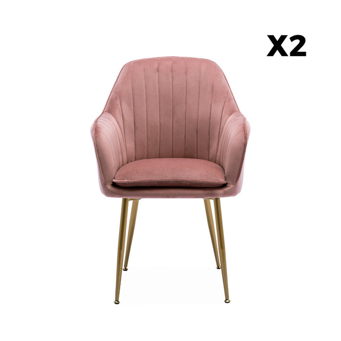 Set di 2 poltrone in velluto con gambe in metallo, rosa antico