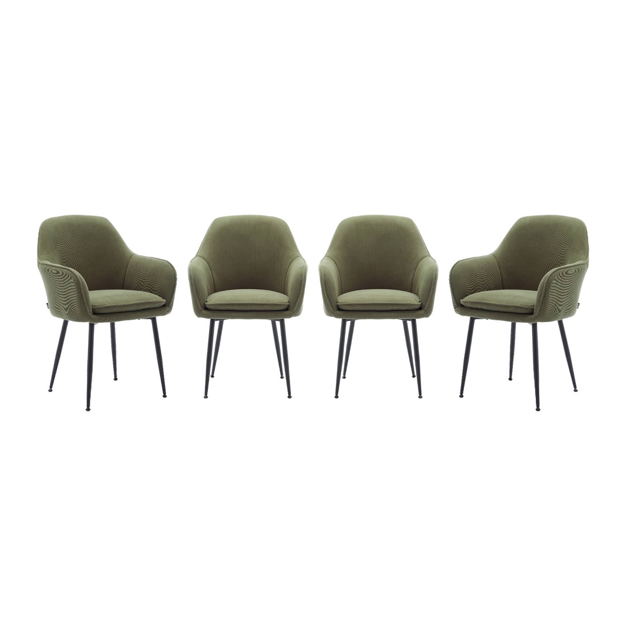 Set di 4 poltrone in velluto a coste con gambe in metallo nero opaco,