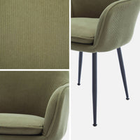 Set di 4 poltrone in velluto a coste con gambe in metallo nero opaco,