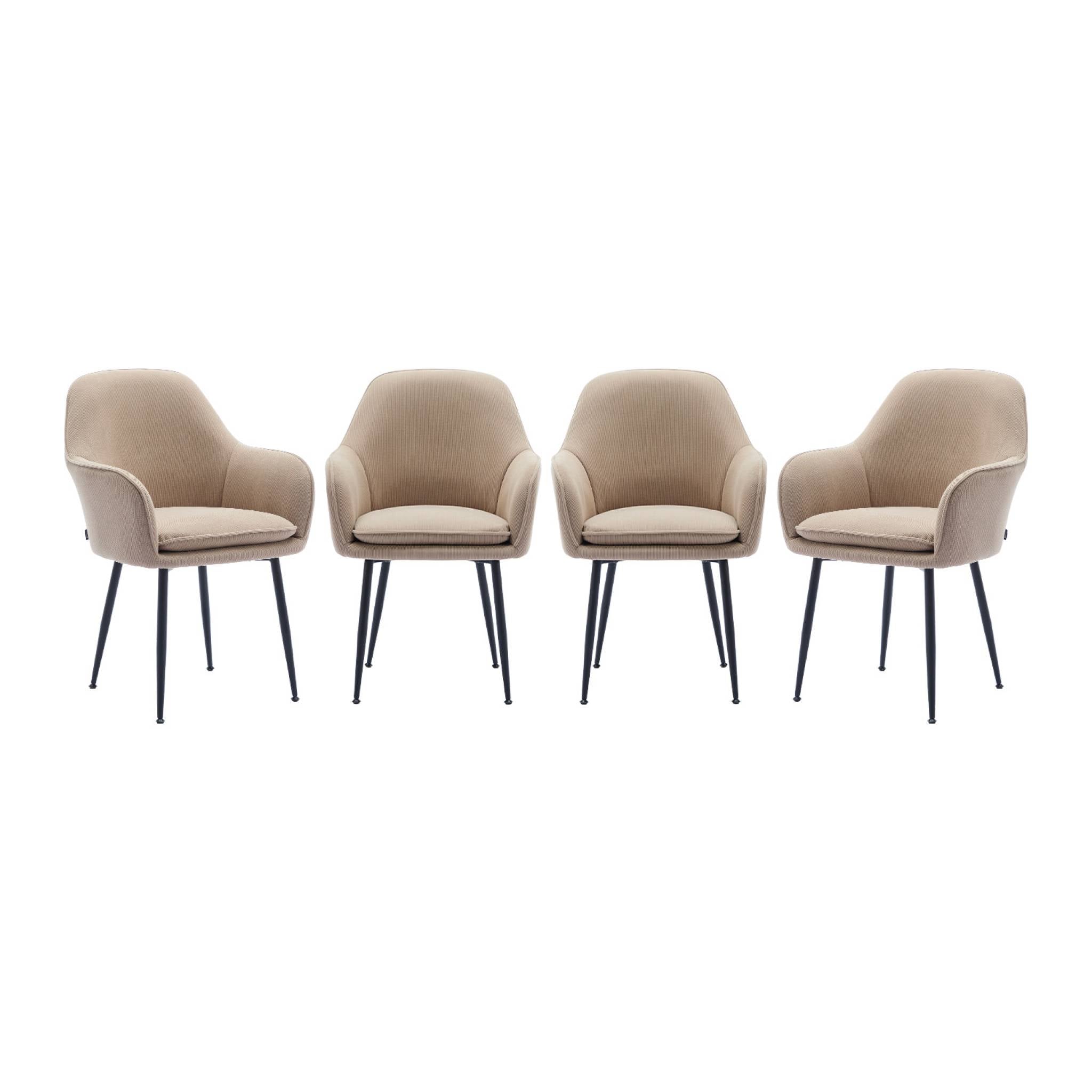 Set di 4 poltrone in velluto a coste con gambe in metallo nero opaco,