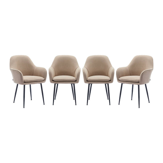 Set di 4 poltrone in velluto a coste con gambe in metallo nero opaco,