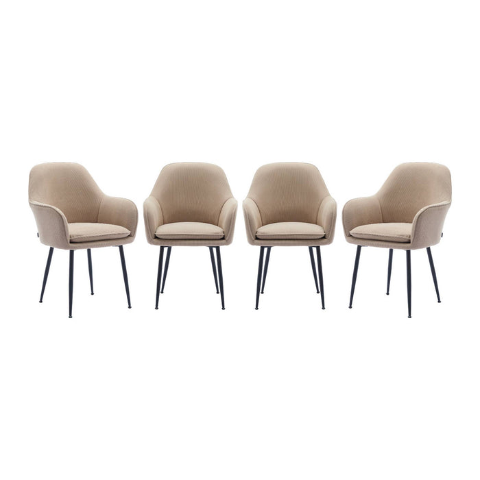 Set di 4 poltrone in velluto a coste con gambe in metallo nero opaco,