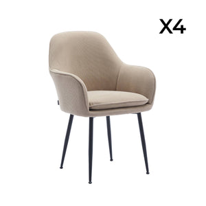 Set di 4 poltrone in velluto a coste con gambe in metallo nero opaco,