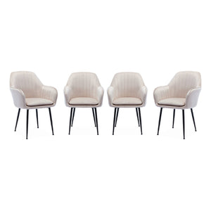 Set di 4 poltrone in velluto con gambe in metallo, bianco sporco