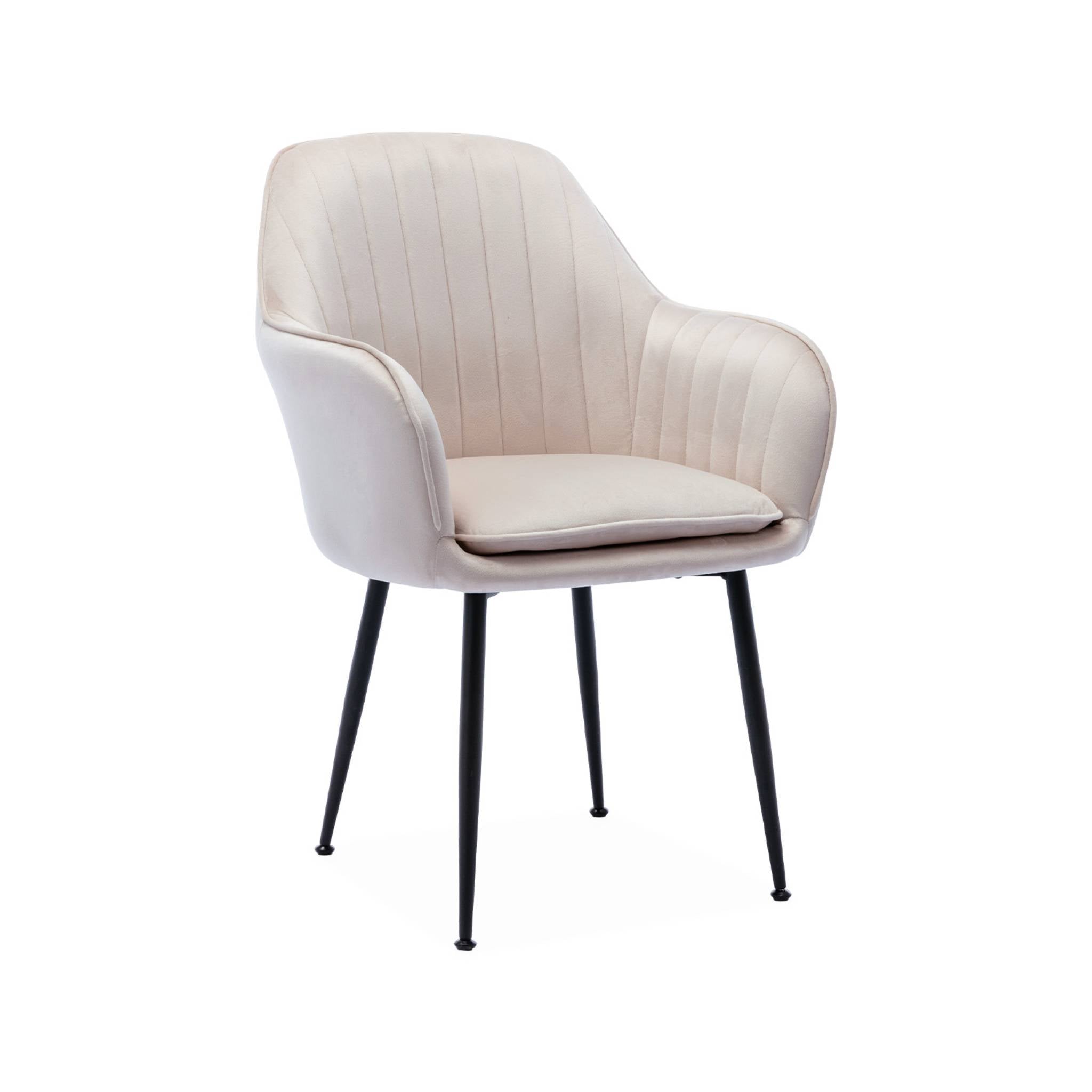 Set di 4 poltrone in velluto con gambe in metallo, bianco sporco