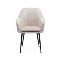 Set di 4 poltrone in velluto con gambe in metallo, bianco sporco