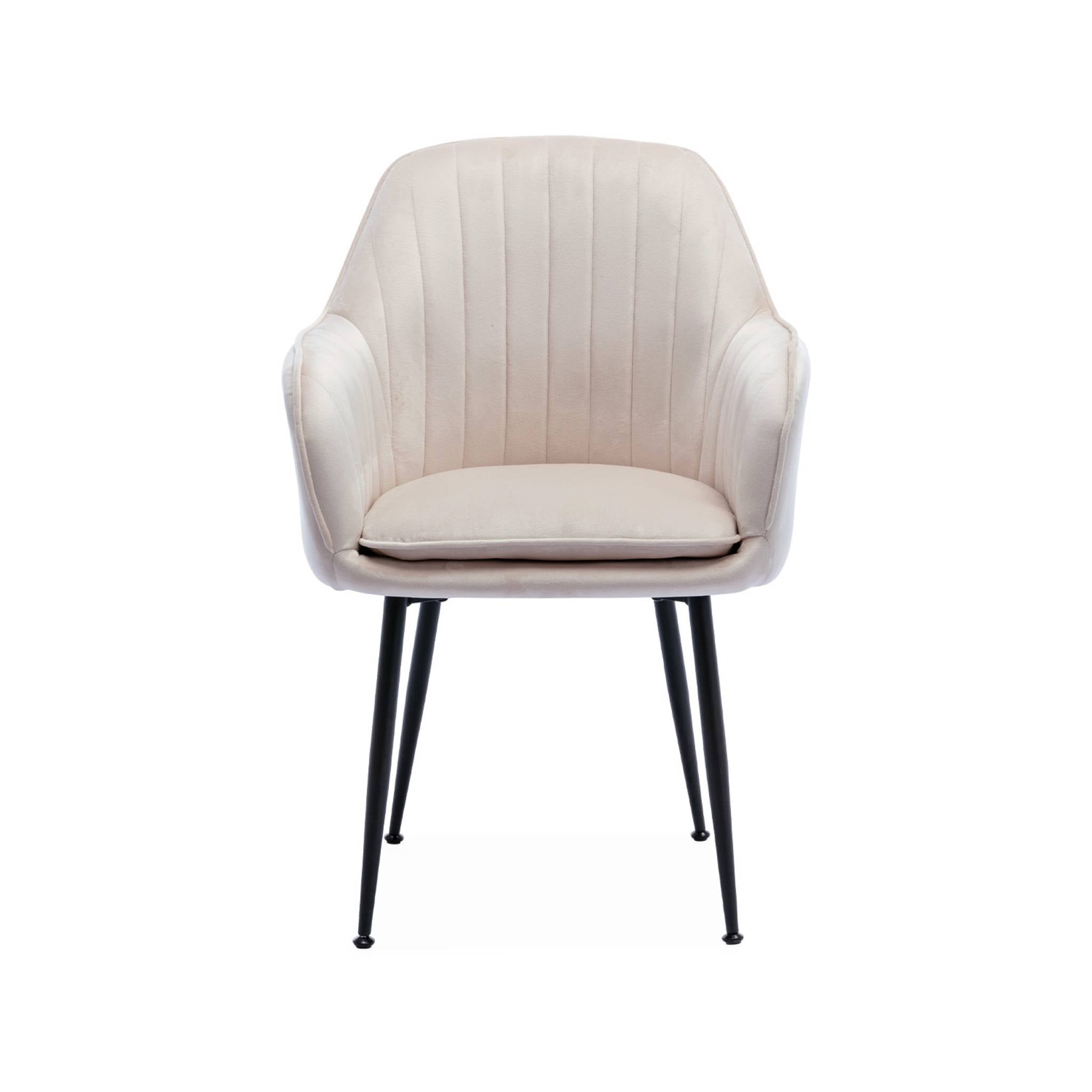 Set di 4 poltrone in velluto con gambe in metallo, bianco sporco