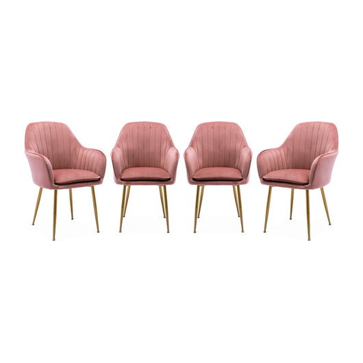 Set di 4 poltrone in velluto con gambe in metallo, rosa antico