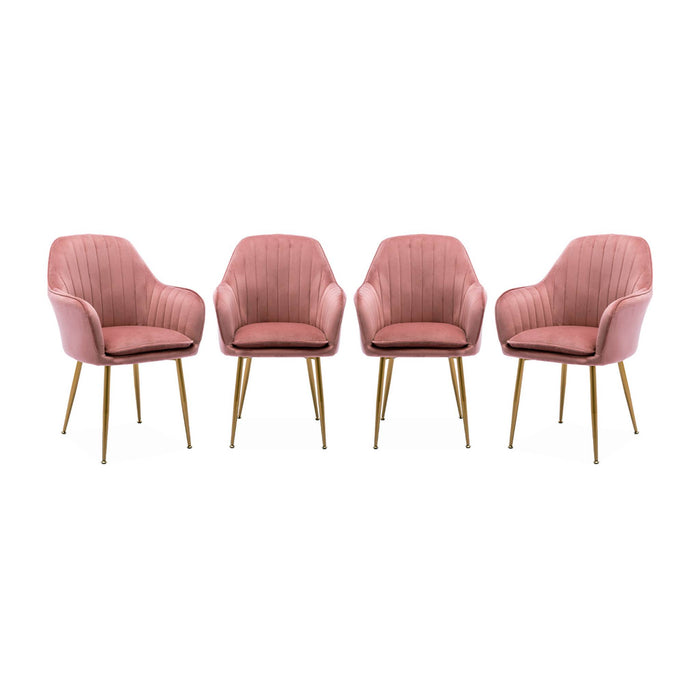Set di 4 poltrone in velluto con gambe in metallo, rosa antico