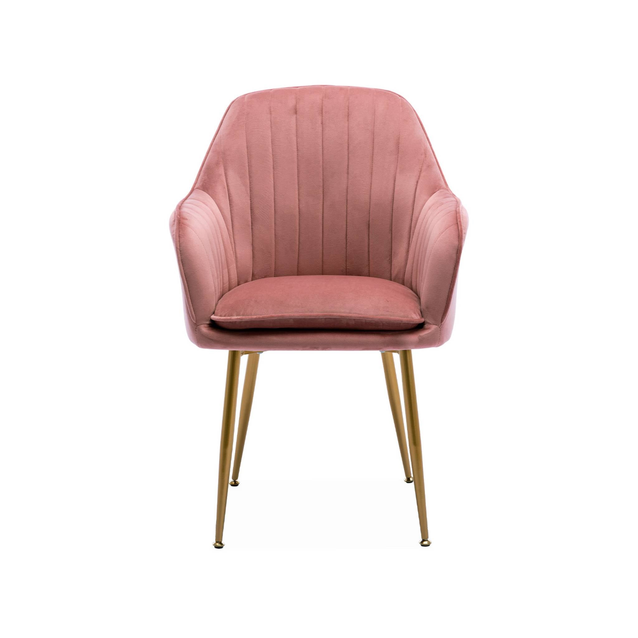 Set di 4 poltrone in velluto con gambe in metallo, rosa antico