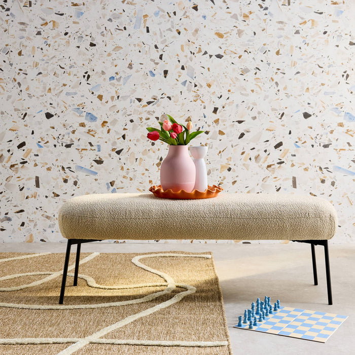 Panca tessuto bouclé e gambe in metallo, beige