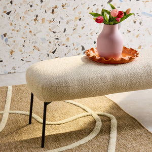 Panca tessuto bouclé e gambe in metallo, beige