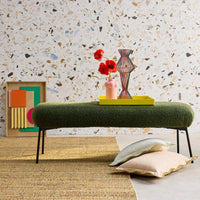 Panca tessuto bouclé e gambe in metallo, verde kaki