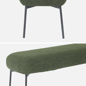 Panca tessuto bouclé e gambe in metallo, verde kaki