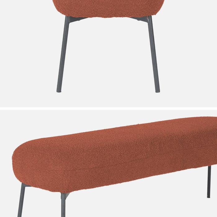 Panca tessuto bouclé e gambe in metallo, color ruggine