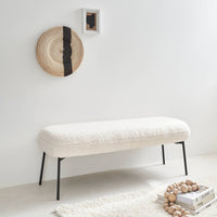 Panca tessuto bouclé e gambe in metallo, ecrù