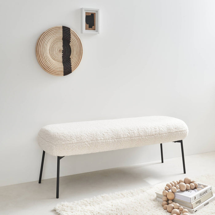 Panca tessuto bouclé e gambe in metallo, ecrù