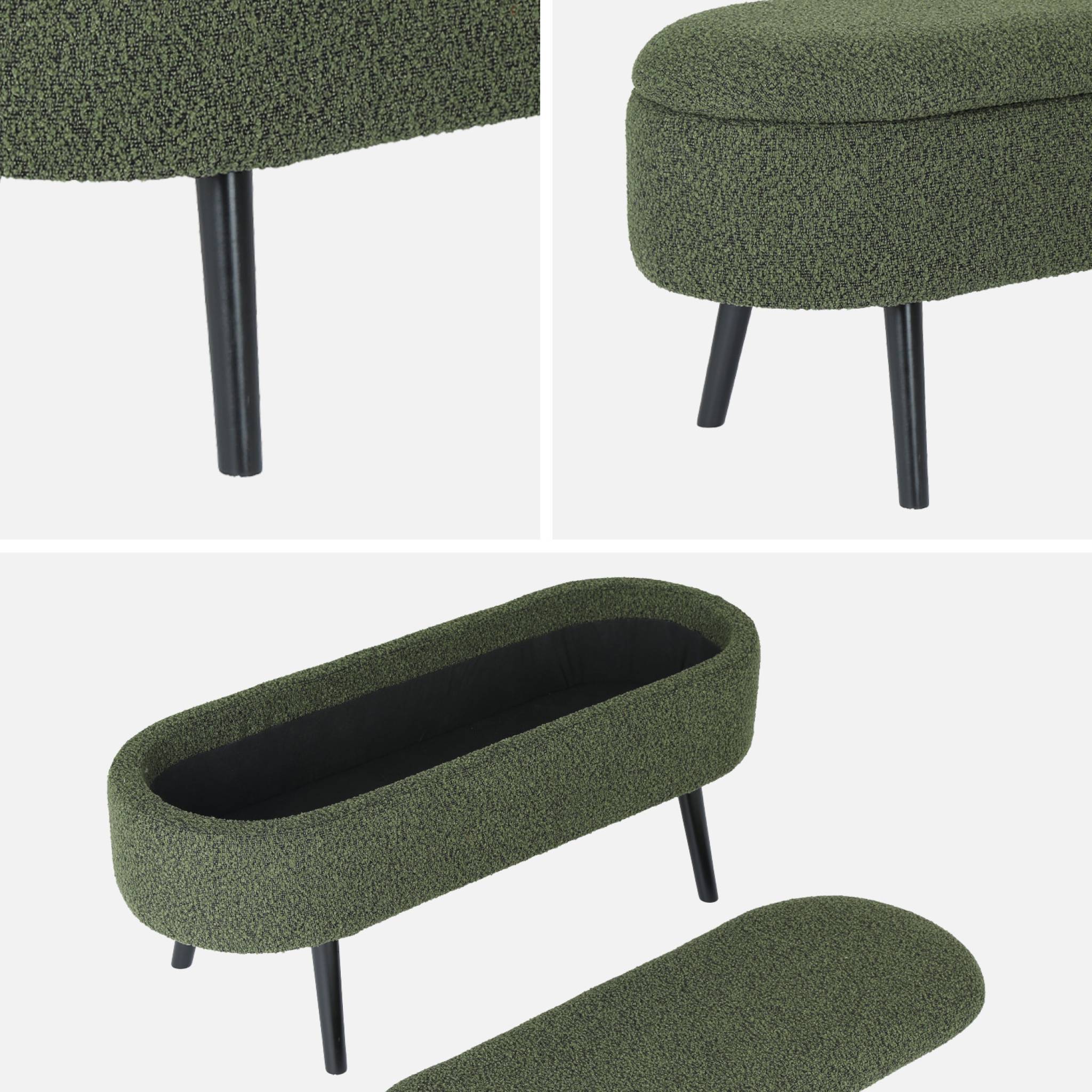 Cassapanca con rivestimento bouclé, verde kaki