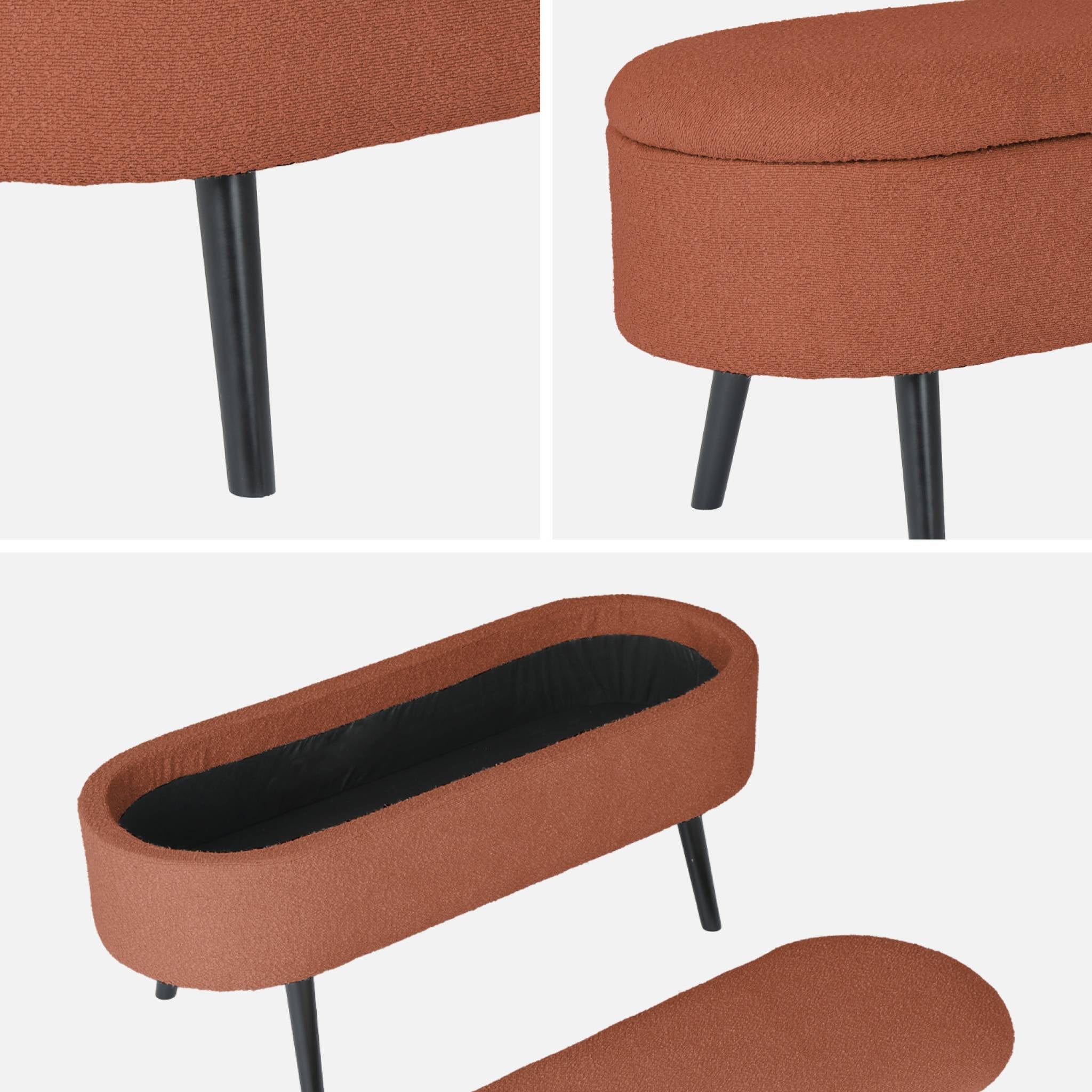 Cassapanca con rivestimento bouclé, color ruggine